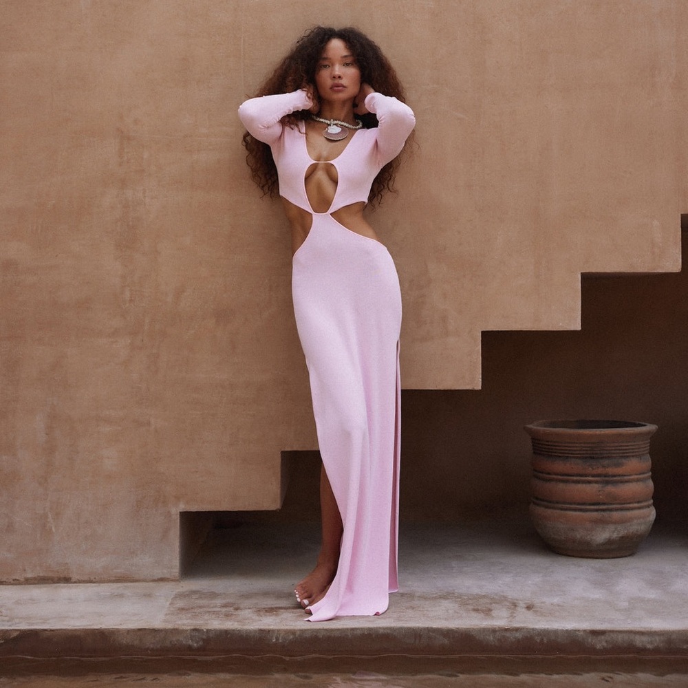 SAME SWIM Long Sleeve Cutout Pink Maxi Dress - Picture 1 of 12